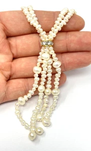 Long Lariat Freshwater Pearl Necklace Double Strand - Picture 1 of 9