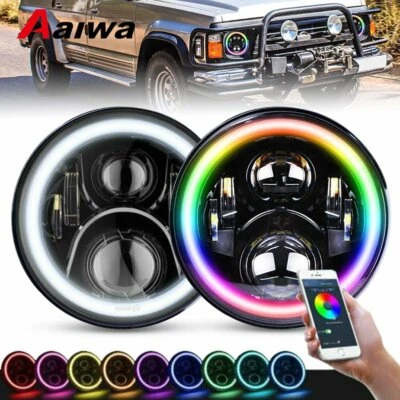 Pair RGB Halo 7inch LED Headlights Hi/Lo For Nissan Patrol MQ GQ Y60 Ford Toyota - image 1 of 4