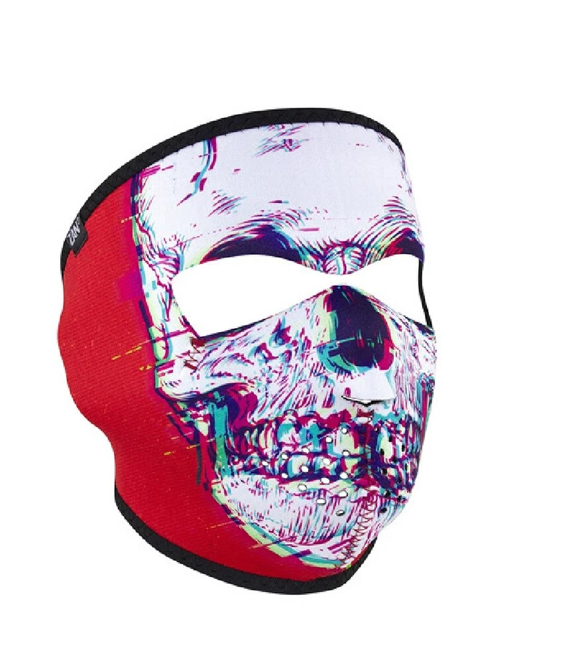 Máscara facial completa de neopreno con calavera glitch roja blanca disfraz de motociclista reversible Foto 1 de 2