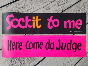 1968 Vtg SOCK IT TO ME & HERE COME DA JUDGE Bumper Stickers TV's Laugh-In Hippie - Picture 1 of 7