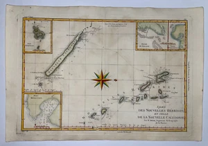 NUOVE EBRAIDI NUOVA CALEDONIA 1780 RIGOBERT BONNE ANTICA CARTA MARINA 18 ° SECOLO - Foto 1 di 7