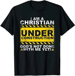 NEW LIMITED Funny Christian Under Construction Gift Catholic Men Women T-Shirt - Picture 1 of 12