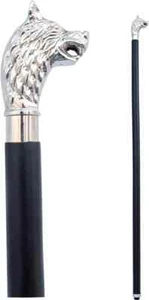 Vintage Silver Brass Wolf Head Handle Victorian Wooden Walking stick Shaft Cane - Picture 1 of 4