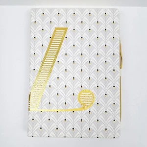 Anthropologie L Monogram Journal Notebook w/ Pen Gold White - Picture 1 of 5