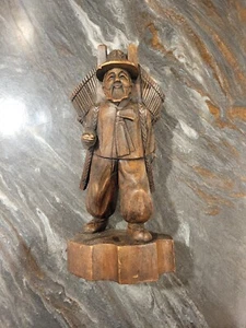 #376  Wood Nepal Statue Hand Carved Pack on Back Asian 10" - Picture 1 of 6