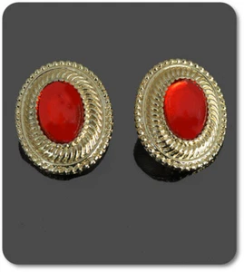 Ohrclips Ohrringe clip Metall Goldfarbig Glas Gelbgold/Rote Vintage Ohrschmuck - Bild 1 von 1