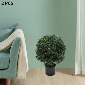 2pcs 16 inch Artificial Ball Bushes Potted Plants Artificial Potted Shrubs Decor - Picture 1 of 11