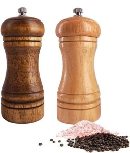 Salt and Pepper Grinders Set Manual Wooden Salt and Pepper Mills Shakers - Picture 1 of 7
