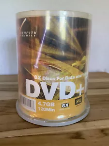NIP Velocity DVD+R ~ 8X Discs for Data & Video ~ 4.7 GB/120 Minutes ~100 Pack - Picture 1 of 9