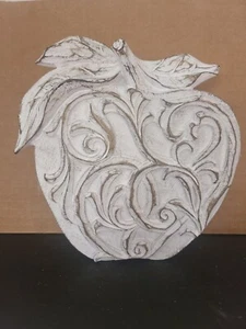White Distressed Resin Embossed Apple Shelf Sitter Country Cottage Farmhouse - Picture 1 of 7