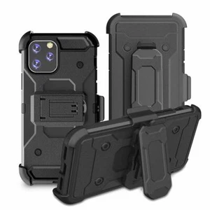 For Apple iPhone 11 PRO MAX BLACK Hybrid Combo Rugged Case Cover Holster Screen - Picture 1 of 12