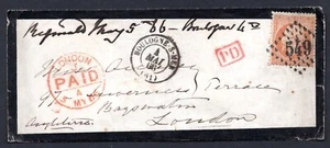 FRANCE UK 1866 MOURNING COVER FRANKED SC. #35 BOULOGNE-SUR-MER TO LONDON - Picture 1 of 2