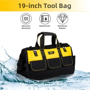 19" Heavy-Duty Tool Bag & Wide Mouth Waterproof Base Adjustable Shoulder Strap - Picture 1 of 12
