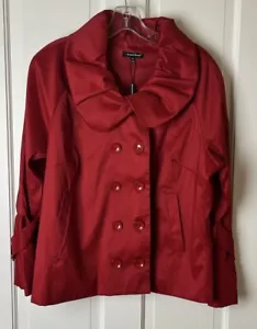 Samuel Dong Jacket Women's L/XL Red Balloon Sleeve Double Button Blazer - Picture 1 of 4