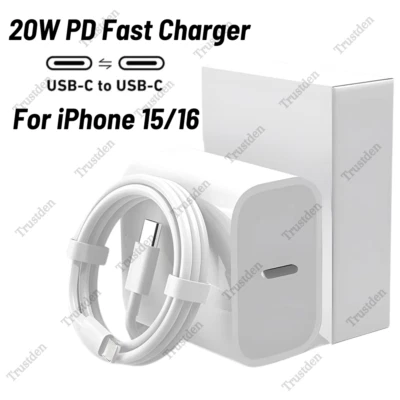 20W Type C Fast Charger Block Adapter USB C To C Cable For iPad Pro/Air Samsung - Image 1 of 4