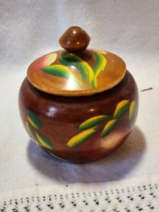 Vintage handbemalte HOLZ Schmuckschachtel mit Deckel Holz Blumen Obst Design - Bild 1 von 6