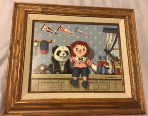 Vintage Raggedy Andy Oil on Canvas C. Carson Framed/Numbered/Signed 8x10    RARE - Picture 1 of 3