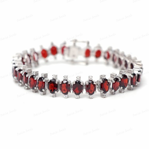 VALENTINO Bracciale Tennis Pietra Preziosa Argento Sterling 925 Granato Naturale e Zircone Cubico