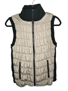 Calvin Klein Quilted Performance Womens Puffer Vest Sz M Beige Black Zip Pockets - Picture 1 of 8