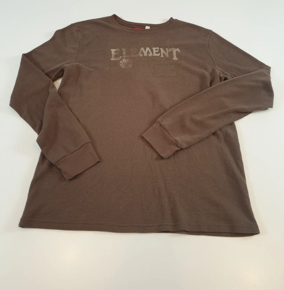 Camisa De Colección Element Para Hombre M Verde Manga Larga Tejido Waffle Patín Gráfico Logo Y2k Foto 1 de 4