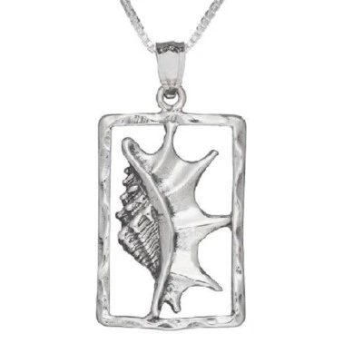 Argento Sterling Ciondolo IN Conchiglia/Ciondolo,Prodotto USA,Italiano Scatola - Immagine 1 di 2