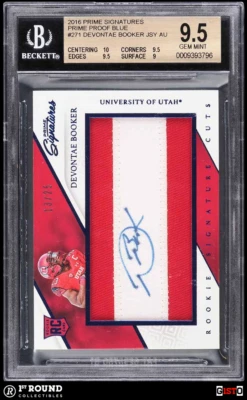 Devontae Booker RC BGS 9.5 w 10 AU 2016 Prime Sig Proof Blue Gisto RPA /25 POP 2 - Image 1 of 4