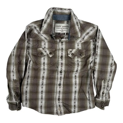 Cody James Shirt Boys 2T Brown Plaid Western Snap Front Long Sleeve Cowboy - Image 1 of 4