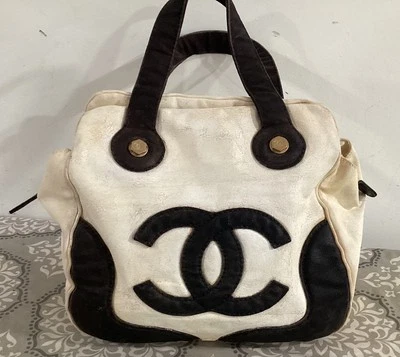 Bolso de Mano Chanel Bicolor CC CC Mark Malvavisco Logo Lona Blanco/Negro  Foto 1 de 4