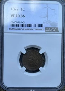 1877 Indian Head Cent NGC VF20 BN - rarest of the series - Picture 1 of 4