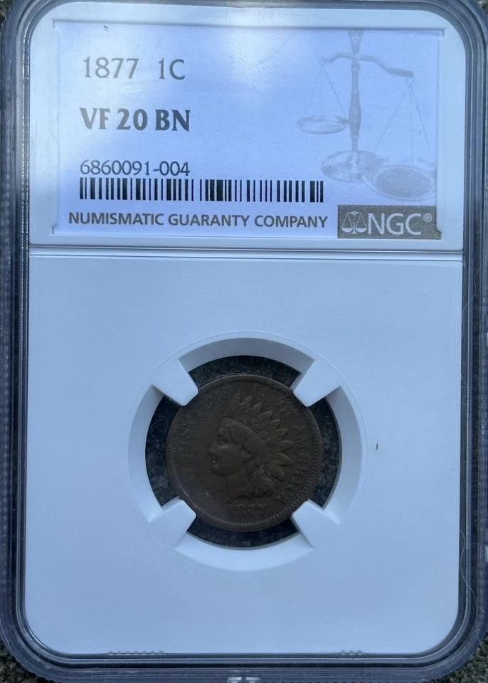1877 Indian Head Cent NGC VF20 BN - rarest of the series - Image 1 of 4