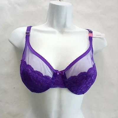Isaac Mizrahi Unlined Fabtech Sheer Mesh Underwire Bra Electric Violet 36C - Image 1 of 4