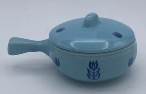 Cazuela/plato de sopa pequeño Cronin Blue Pottery Tulip Ware con mango MCM - Imagen 1 de 6