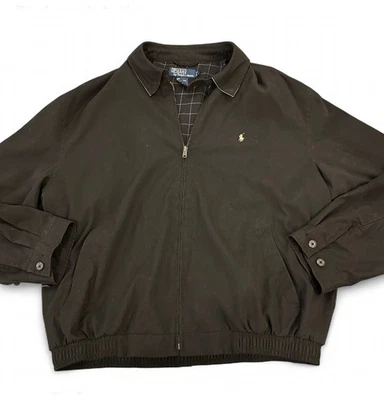 Jaqueta polo masculina vintage anos 90 Ralph Lauren Harrington grande preta forro xadrez - Imagem 1 de 4