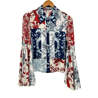 Alice + Olivia Womens Willa Bell Sleeve Top Size Small Multicolor Button Up - Image 1 of 4
