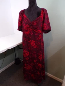 GAP Neu mit Etikett Damen Gr. XLG SS Rubin Blumen Weinrot Maxikleid Landhaus Kern - Bild 1 von 8