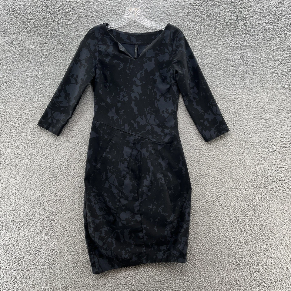 Vestido Porto San Francisco Pequeño Negro Gris Estampado Arte Dobladillo Globo Funda Midi Foto 1 de 4