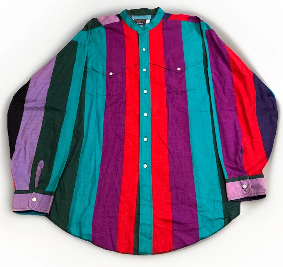 Vintage Panhandle Slim Western Vertical Stripe Color Button Down XL 17-1/2 Shirt - Image 1 of 4