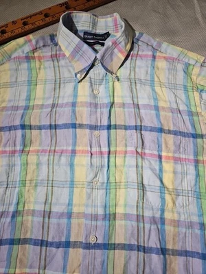 Camisa De Colección Grant Thomas Para Hombres Grande Multicolor Madrás Lino A Cuadros Oxford Preppy 90 Foto 1 de 4
