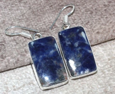 Big Cluster Sodalite 925 Silver Plated Pretty Gemstone Earrings 1.6" GW - Image 1 of 3