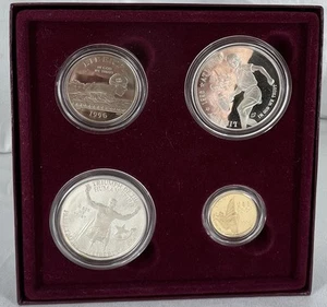 1996 US Mint 4 Coin UNC Set Atlanta Olympic Games Gold & Silver w/ Cauldron - Picture 1 of 17