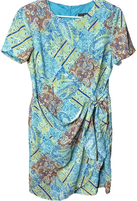 John Roberts Women’s Size 14 Dress Blue Paisley Tie multicolor Midi Sheath - Image 1 of 4