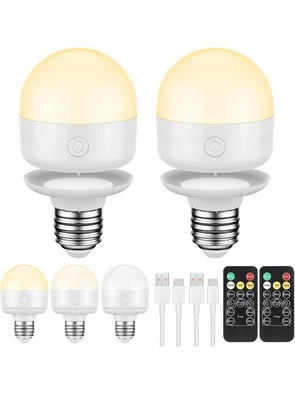 2Packs E26 Rechargeable Light Bulbs with Remote Control Timer and 3 Color Tem... - Image 1 of 4