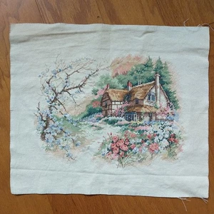 Sunset Design Cottage Enchantment Crosstitch Embroidery Wall Hanging ~11x14"  - Picture 1 of 7