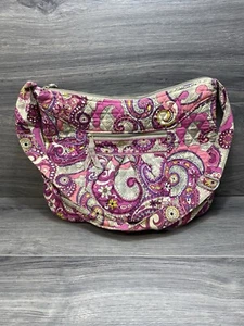 Vera Bradley Paisley Meets Plaid Crossbody Hobo Shoulder Bag Pink Purple Gray - Picture 1 of 12