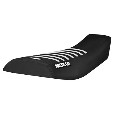 2002-2004 Arctic Cat 375 400 500 ATV Seat Cover  all BLACK w/WHITE rib LOGO #451 - Image 1 of 4