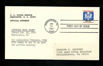 US FDC #O135 Robert Park 1983 DC Official Mail Eagle 1st Cachet Plate # 1 PNC - Image 1 of 2