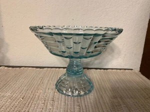 1950s Jeannette Glass Louisa Blue Glass Large 9” Footed Fruit Compote Bowl - Picture 1 of 6