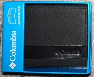 Columbia Mens Bifold Passcase Wallet Soft Black Matte Embossed Leather NIB - Picture 1 of 6