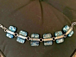 STERLING SILVER BRACELET WITH NASA CREATED BLUE/SILVER STONES - Picture 1 of 3