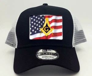 Masonic U.S. Flag Trucker Style Cap in Black & White - Picture 1 of 1